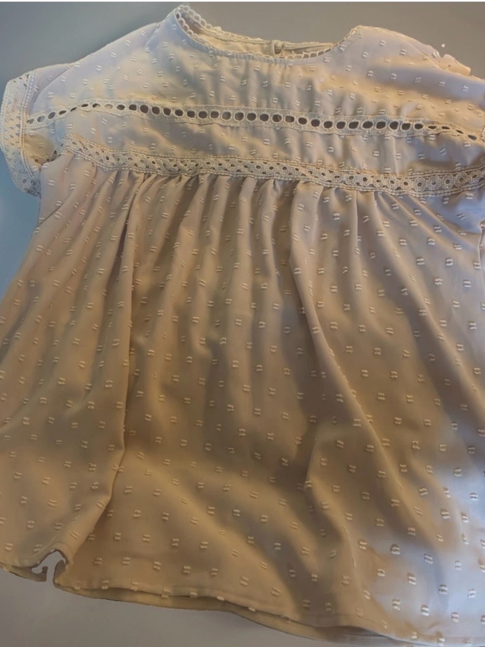 Women's Cream Swiss Dot Lace Yoke Blouse